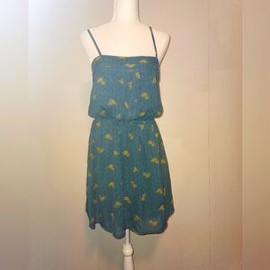 Target Mossimo Teal Blue Green Spaghetti Strap Floral Boho Sundress Large L EUC